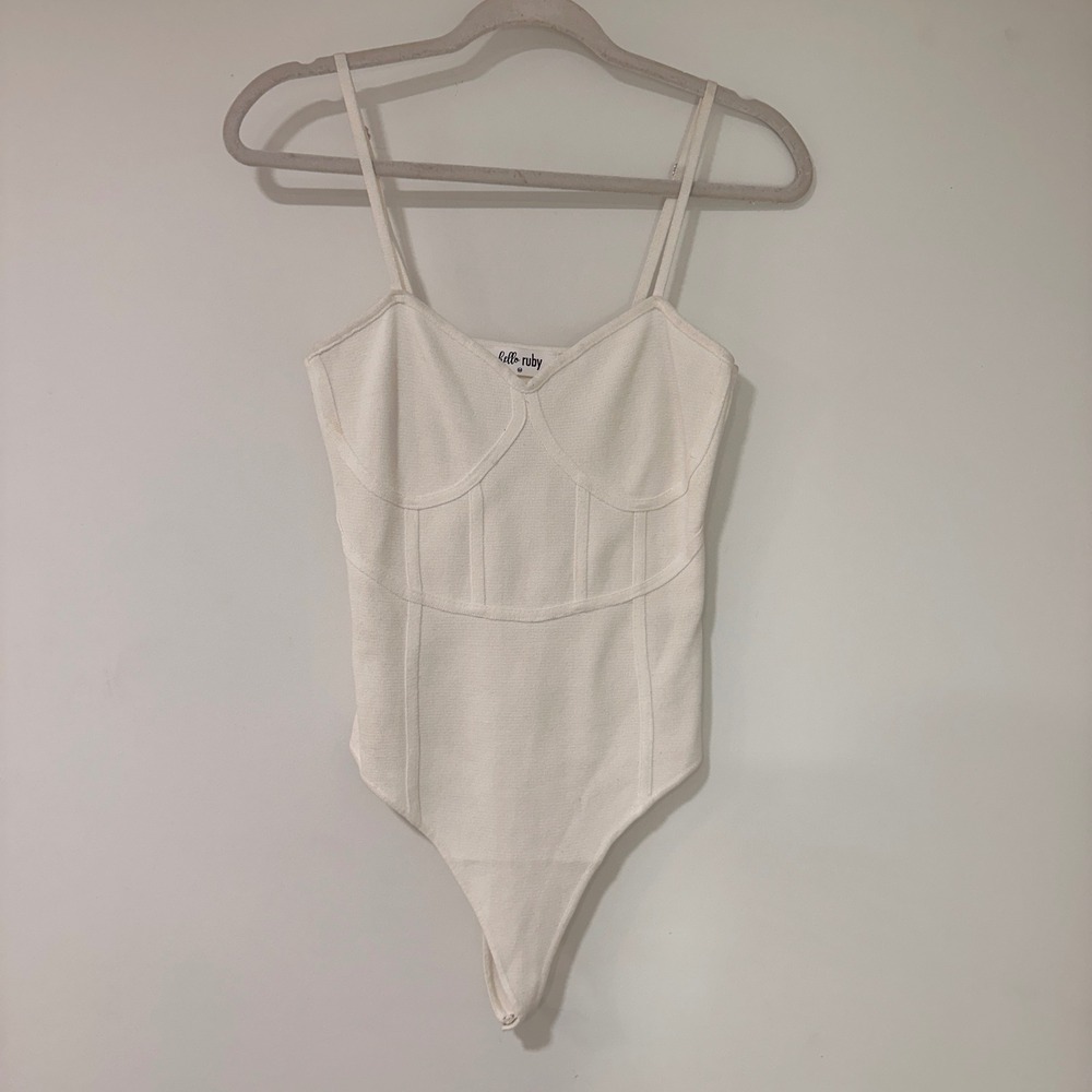 Hello Ruby Corset Knit Bodysuit Women Size M White Adjustable Straps | Chic